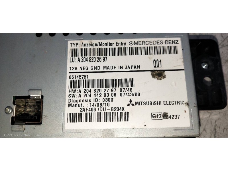 Recambio de pantalla multifuncion para mercedes clase glk (w204) glk glk 220 cdi be (204.902) referencia OEM IAM A2048202697 A20
