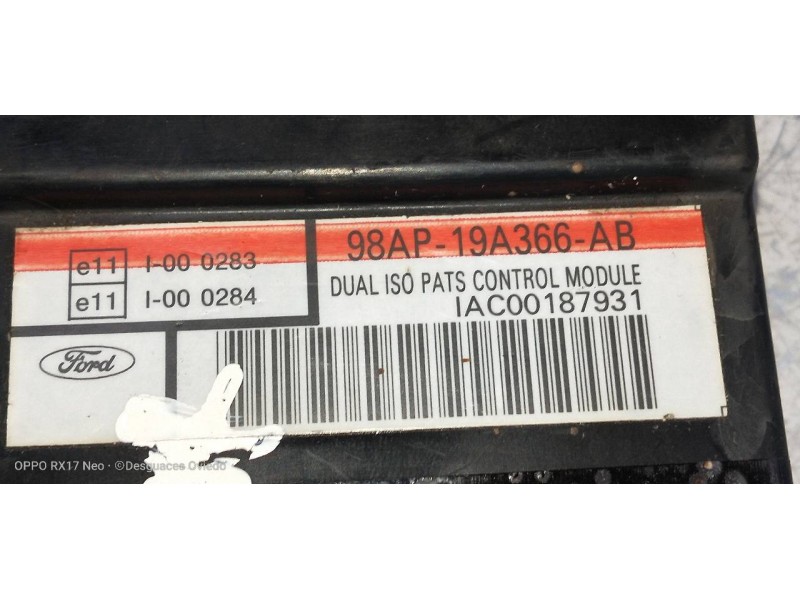 Recambio de centralita inmovilizador para ford fiesta berlina básico referencia OEM IAM 98AP19A366AB IAC00187931 