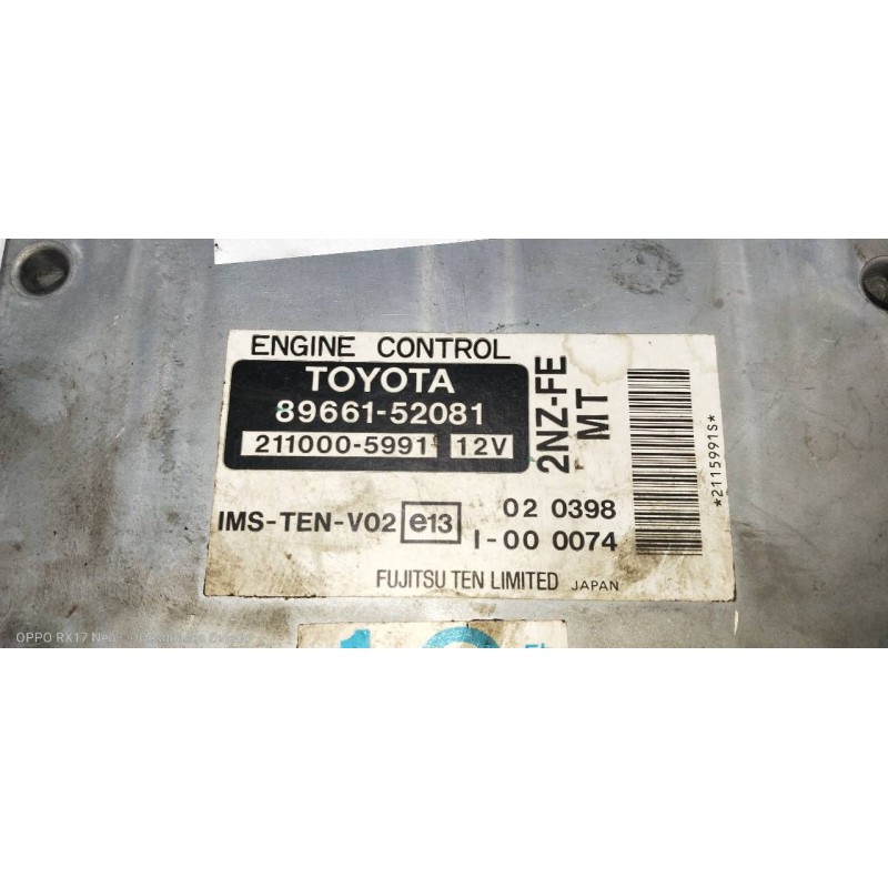 Recambio de centralita motor uce para toyota yaris (ncp1/nlp1/scp1) 1.3 linea luna referencia OEM IAM 8966152081 2110005991 