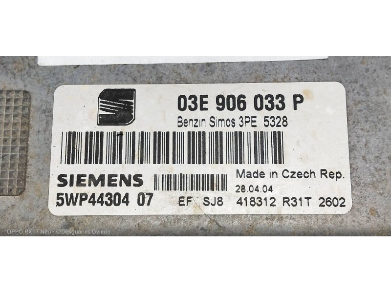 Recambio de centralita motor uce para seat ibiza (6l1) fresh referencia OEM IAM 5WP4430407 03E906033P 