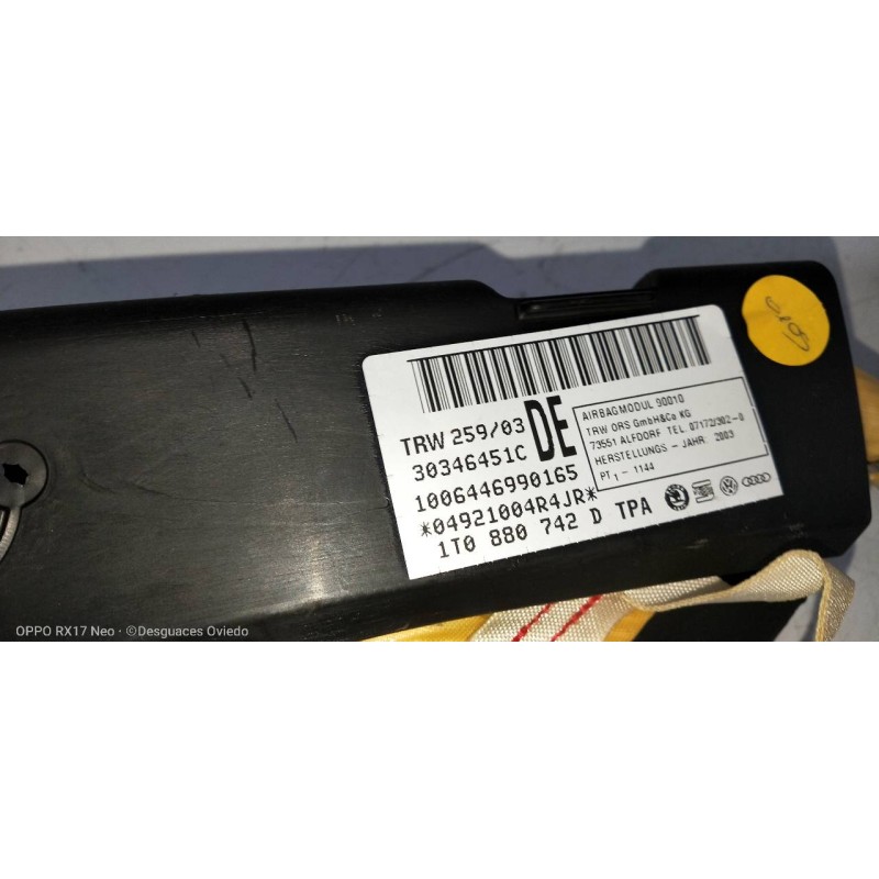 Recambio de airbag cortina delantero derecho para volkswagen touran (1t1) 1.9 tdi referencia OEM IAM 1T0880742D  