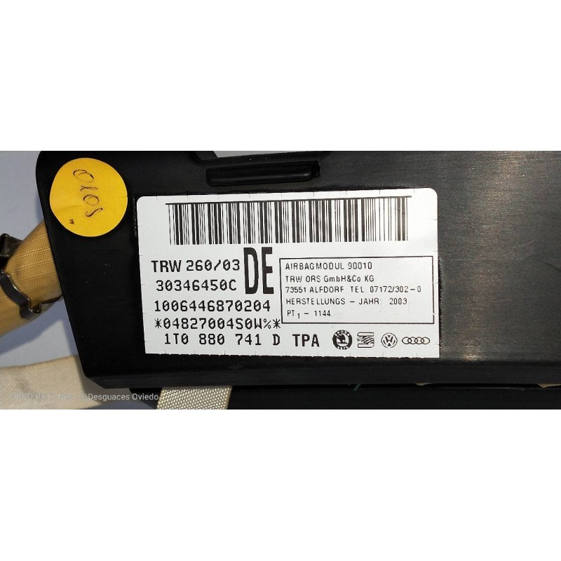 Recambio de airbag cortina delantero izquierdo para volkswagen touran (1t1) 1.9 tdi referencia OEM IAM 1T0880741D  