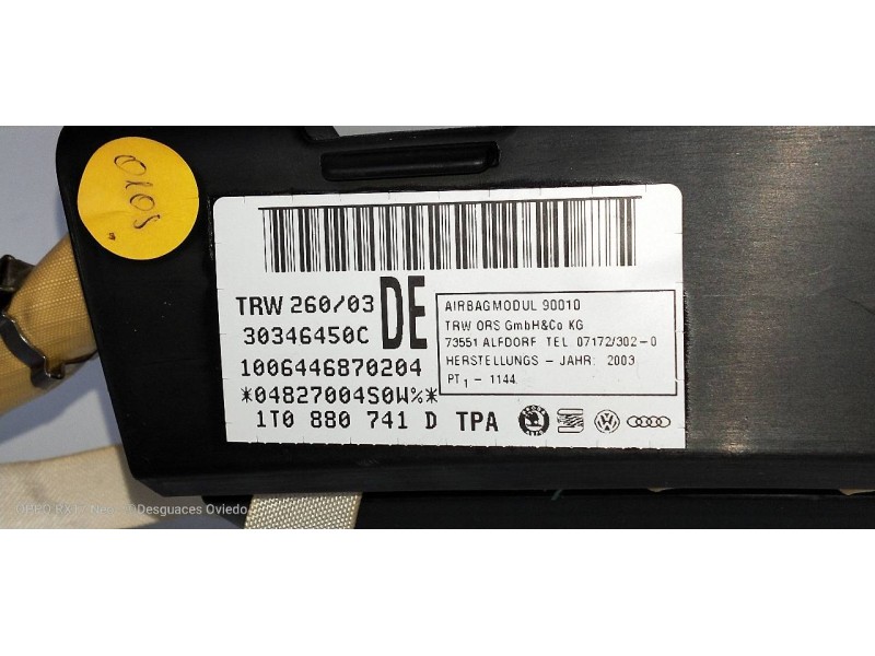 Recambio de airbag cortina delantero izquierdo para volkswagen touran (1t1) 1.9 tdi referencia OEM IAM 1T0880741D  