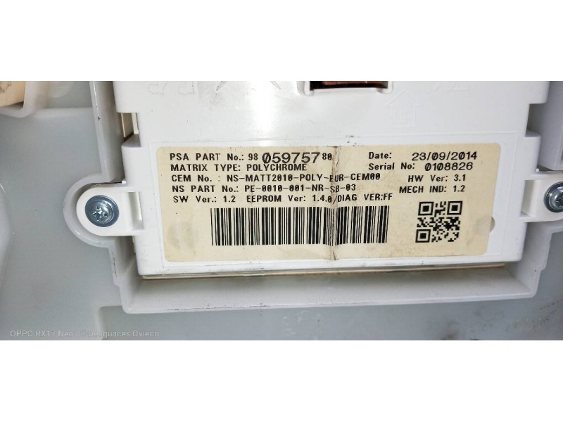 Recambio de cuadro instrumentos para peugeot 208 allure referencia OEM IAM 9805975780 905969180 