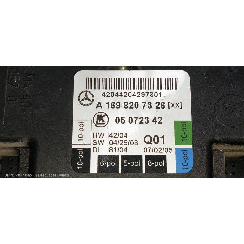 Recambio de modulo electronico para mercedes clase a (w169) a 180 cdi (169.307) referencia OEM IAM A1698207326 05072342 