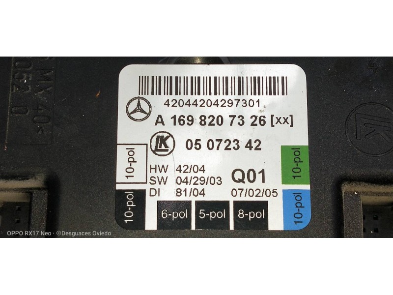 Recambio de modulo electronico para mercedes clase a (w169) a 180 cdi (169.307) referencia OEM IAM A1698207326 05072342 