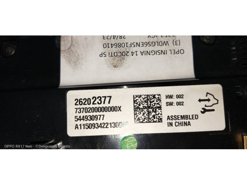 Recambio de mando calefaccion / aire acondicionado para opel insignia berlina excellence referencia OEM IAM 26202377 544930977 