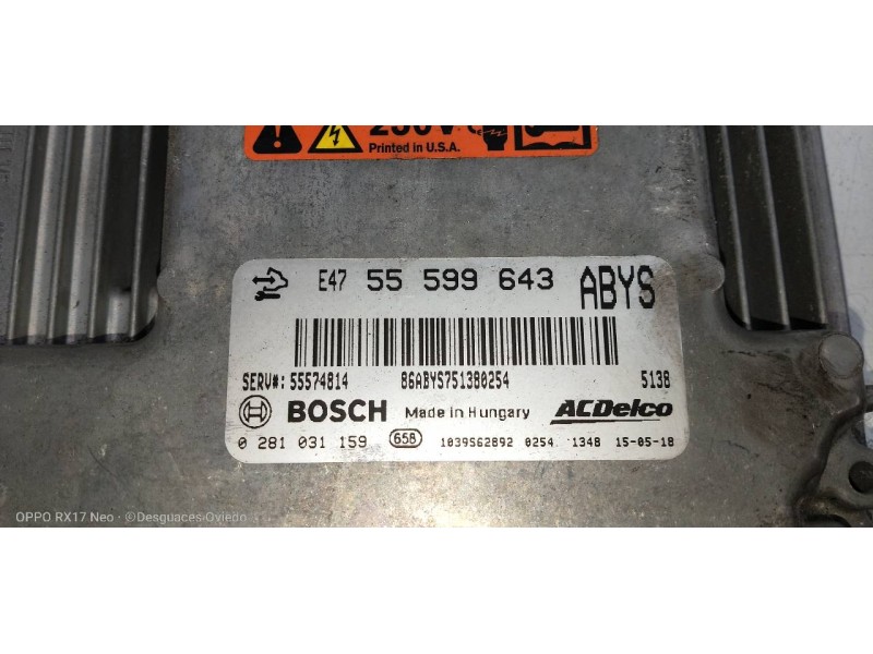 Recambio de centralita motor uce para opel insignia berlina excellence referencia OEM IAM 0281031159 55599643 