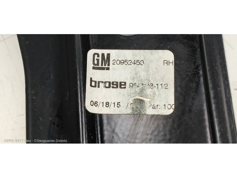 Recambio de elevalunas delantero derecho para opel insignia berlina excellence referencia OEM IAM 20952453  5P