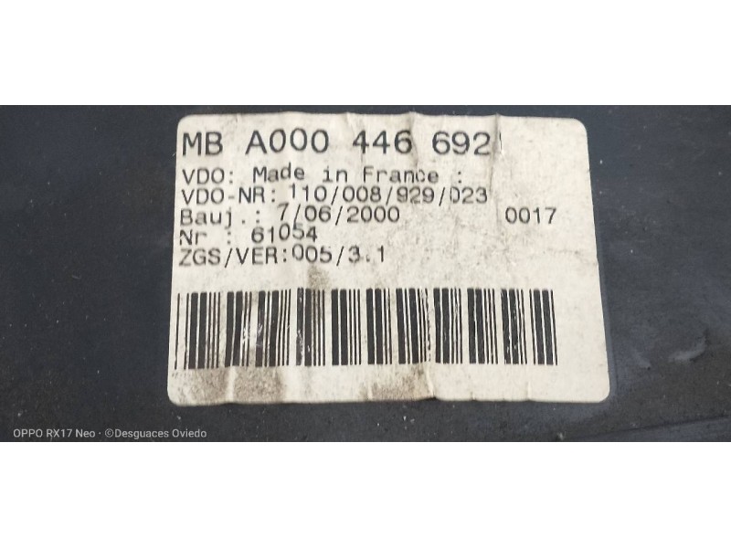 Recambio de cuadro instrumentos para mercedes sprinter 02.00  caja cerrada 208 cdi (901.6/902.661-662) referencia OEM IAM A00044