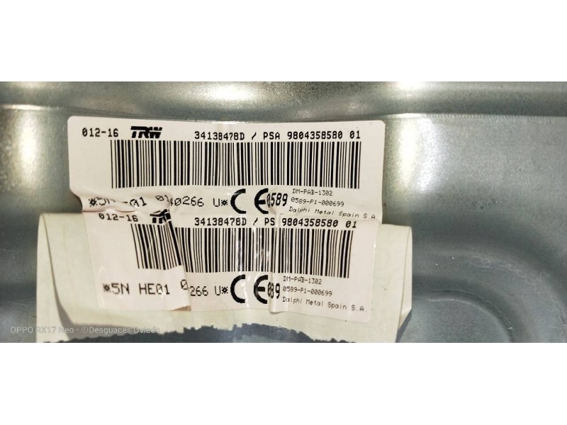 Recambio de airbag delantero derecho para citroen c4 cactus business referencia OEM IAM 9804358580 34138478D 