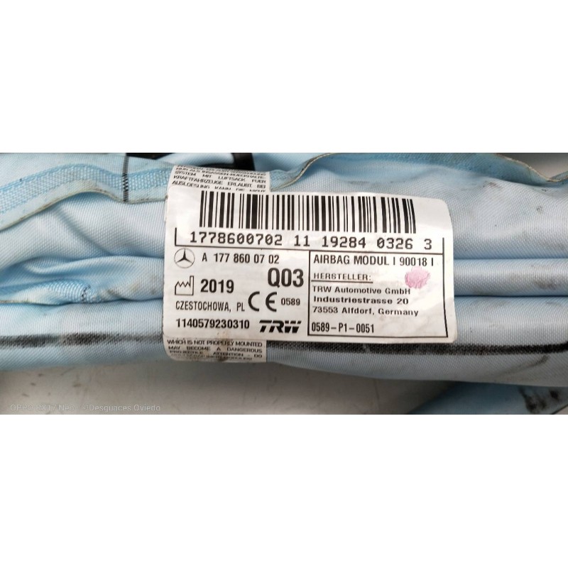 Recambio de airbag cortina delantero izquierdo para mercedes clase a berlina (bm 177) a 180 d (177.103) referencia OEM IAM A1778