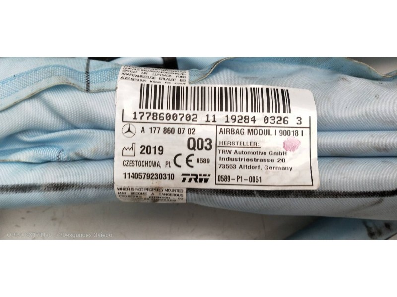 Recambio de airbag cortina delantero izquierdo para mercedes clase a berlina (bm 177) a 180 d (177.103) referencia OEM IAM A1778