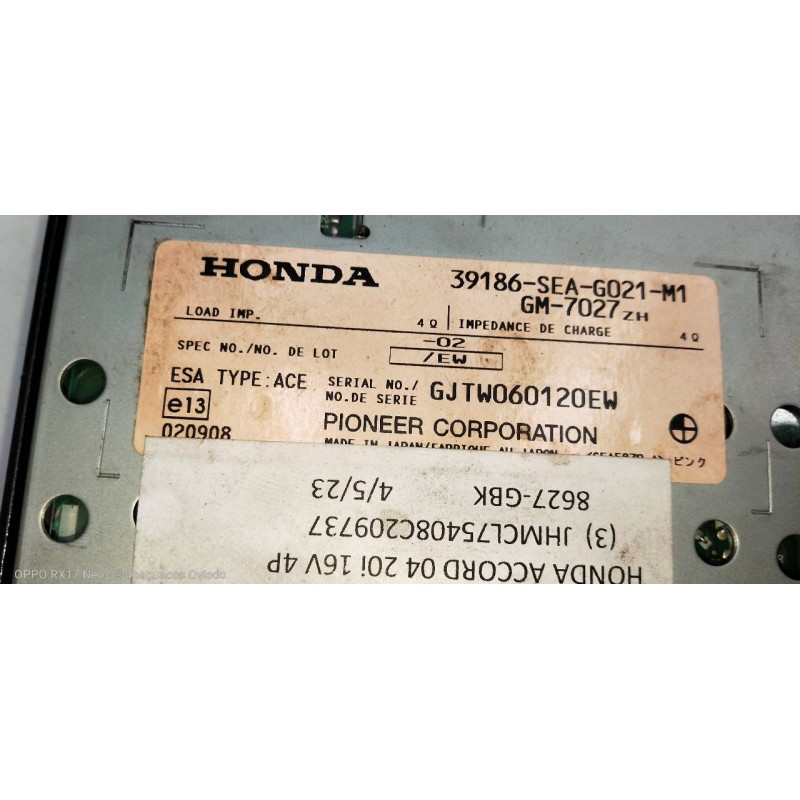 Recambio de modulo electronico para honda accord berlina (cl/cn) 2.0 vtec cat referencia OEM IAM 39186SEAG021M1  