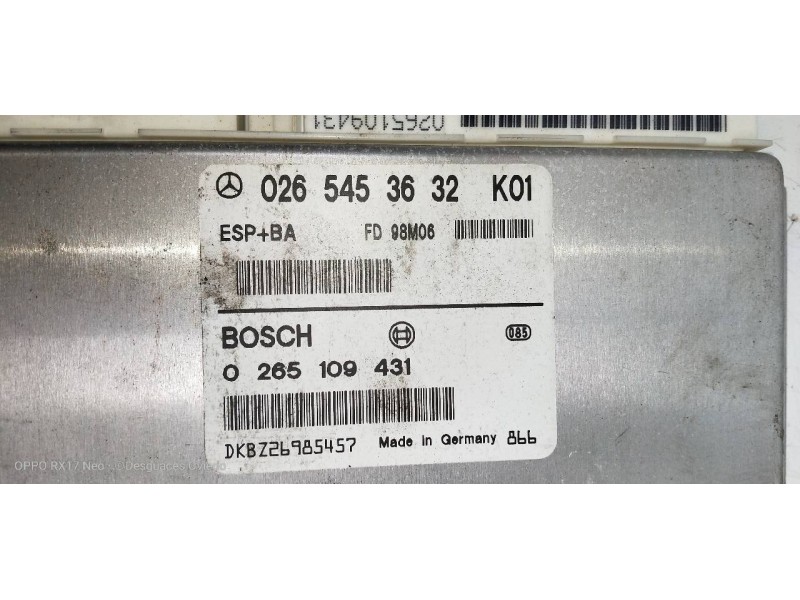 Recambio de centralita abs para mercedes clase a (w168) 160 (168.033) referencia OEM IAM 0265109431 0265453632 