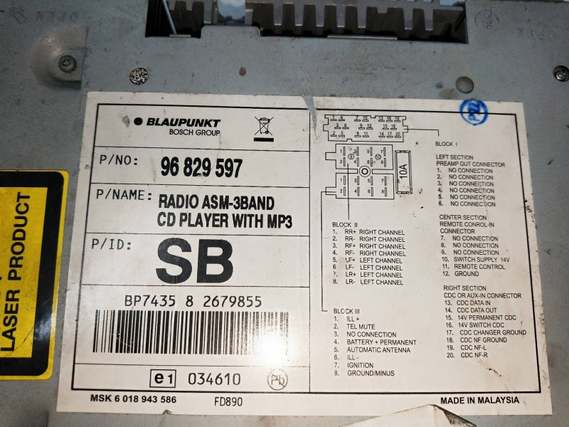 Recambio de sistema audio / radio cd para chevrolet lacetti 2.0 diesel cat referencia OEM IAM 96829597  