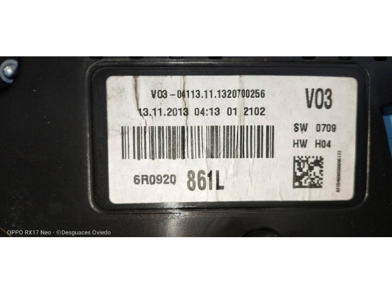 Recambio de cuadro instrumentos para volkswagen polo (6r1) advance referencia OEM IAM 6R0920861L A2C84808500 