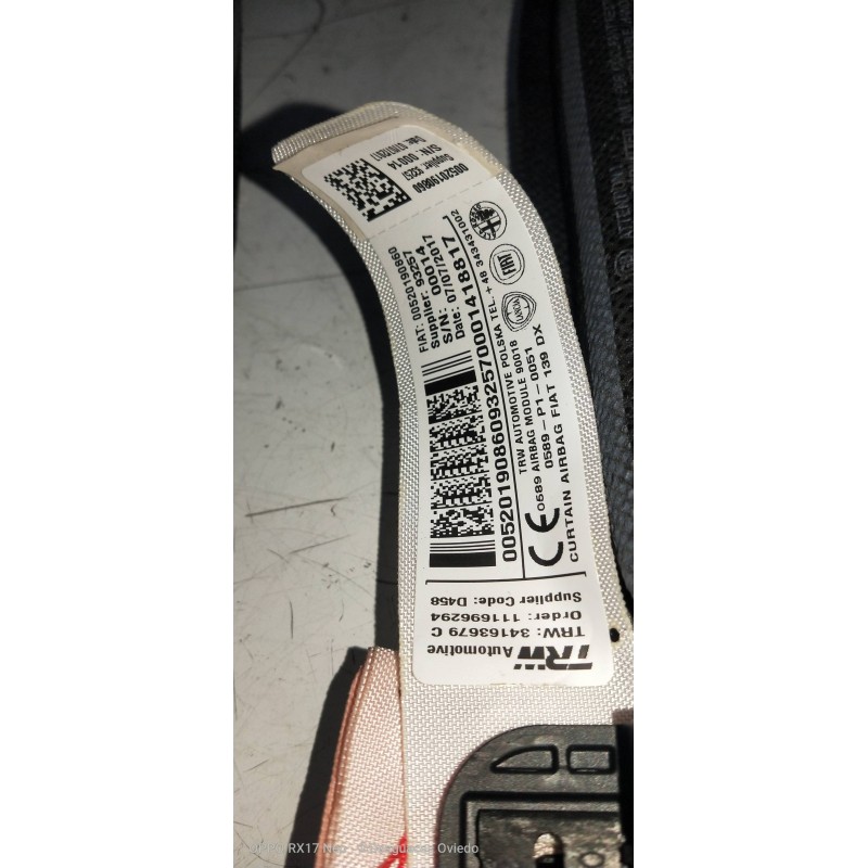 Recambio de airbag cortina delantero derecho para fiat panda (319) 1.2 cat referencia OEM IAM 520190860 0589P10051 