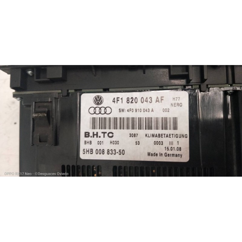 Recambio de mando calefaccion / aire acondicionado para audi a6 berlina (4f2) 2.0 tfsi referencia OEM IAM 4F1820043AF 5HB0088335