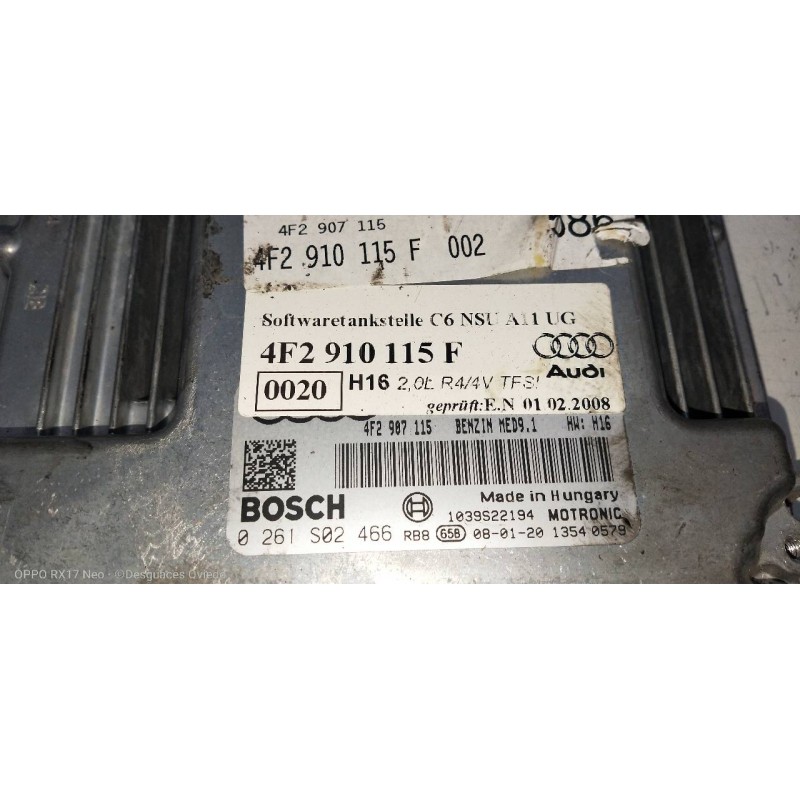 Recambio de centralita motor uce para audi a6 berlina (4f2) 2.0 tfsi referencia OEM IAM 0261S02466 4F2907115 4F2910115F 