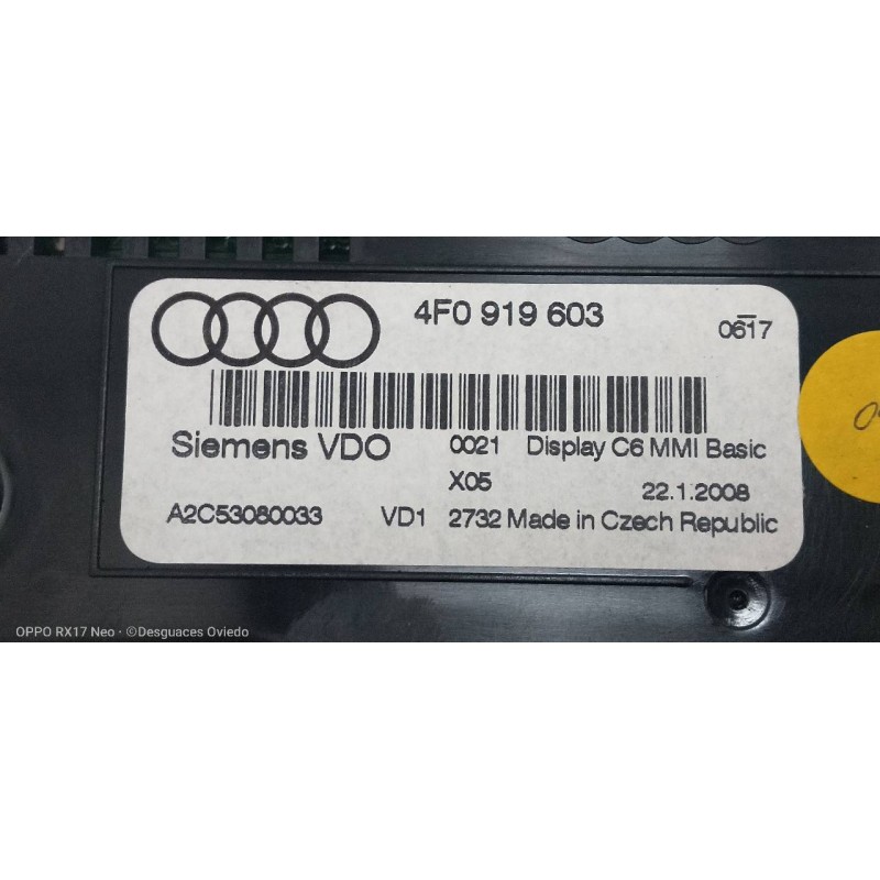 Recambio de pantalla multifuncion para audi a6 berlina (4f2) 2.0 tfsi referencia OEM IAM 4F0919603 A2C53080033 