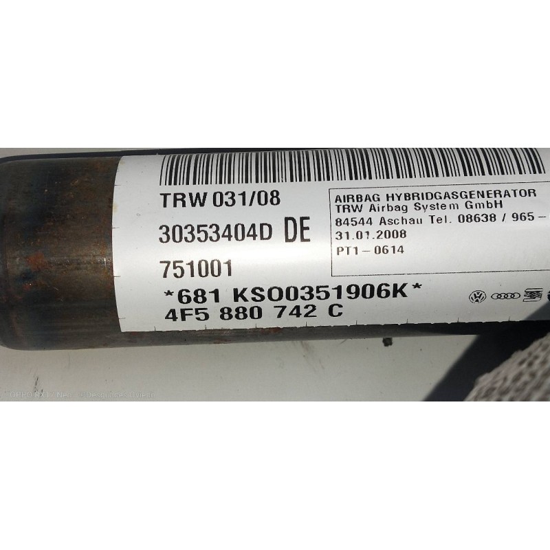 Recambio de airbag cortina delantero derecho para audi a6 berlina (4f2) 2.0 tfsi referencia OEM IAM 4F5880742C  