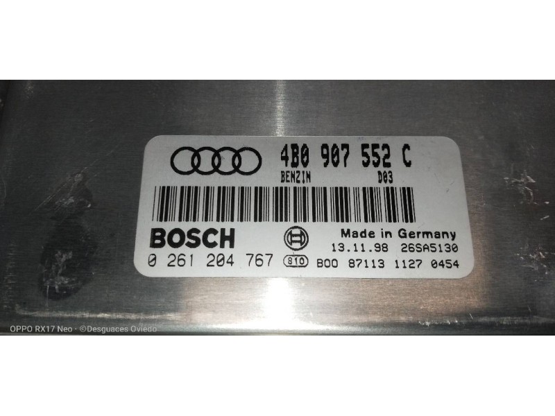 Recambio de centralita motor uce para audi a4 berlina (b5) 2.4 referencia OEM IAM 0261204767 4B0907552C 
