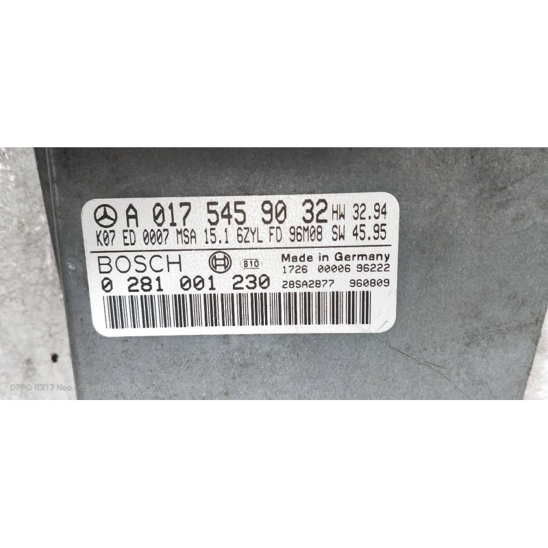 Recambio de centralita motor uce para mercedes clase e (w210) berlina diesel 300 diesel (210.020) referencia OEM IAM 0281001230 