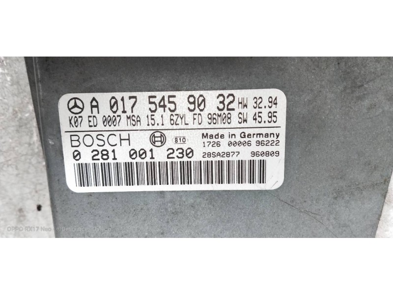Recambio de centralita motor uce para mercedes clase e (w210) berlina diesel 300 diesel (210.020) referencia OEM IAM 0281001230 