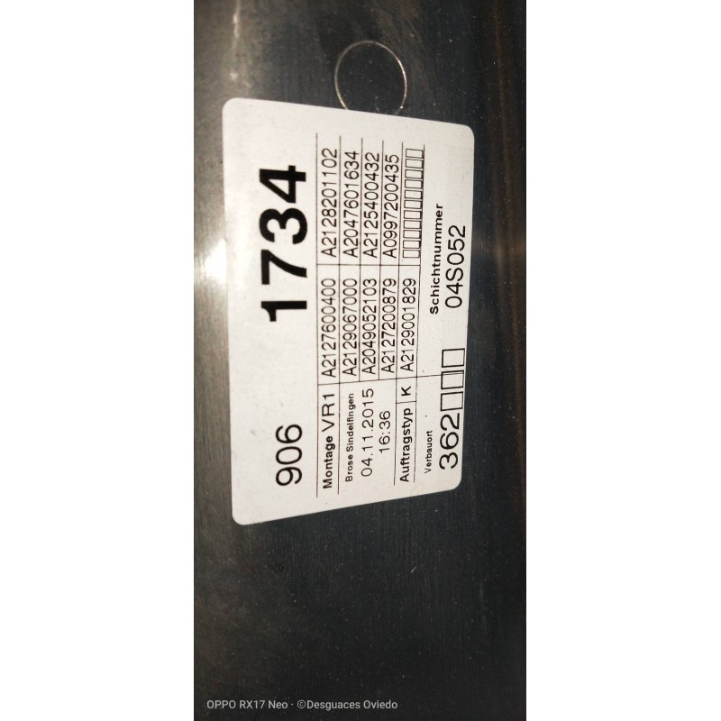 Recambio de elevalunas delantero derecho para mercedes clase e (w212) lim. e 220 bluetec 4matic (212.011) referencia OEM IAM A21