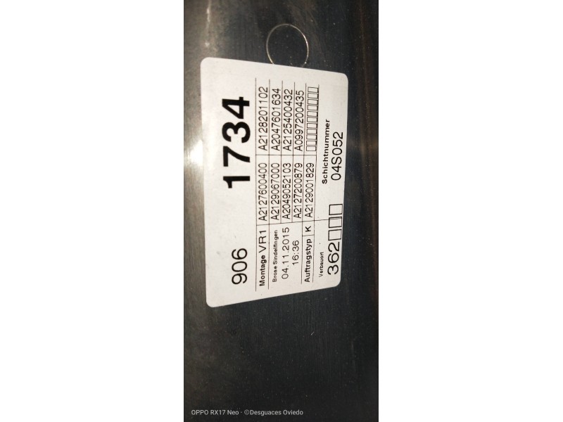 Recambio de elevalunas delantero derecho para mercedes clase e (w212) lim. e 220 bluetec 4matic (212.011) referencia OEM IAM A21