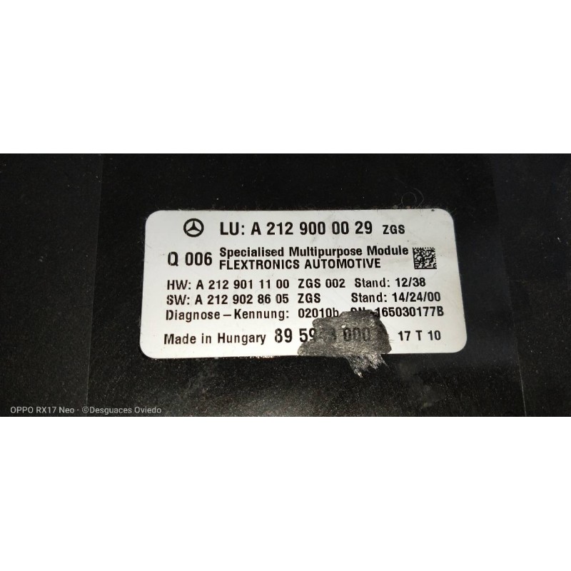 Recambio de modulo electronico para mercedes clase e (w212) lim. e 220 bluetec 4matic (212.011) referencia OEM IAM A2129000029 A