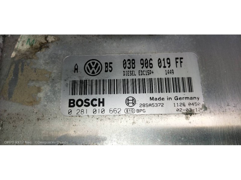 Recambio de centralita motor uce para volkswagen golf iv berlina (1j1) básico referencia OEM IAM 0281010662 038906019FF 