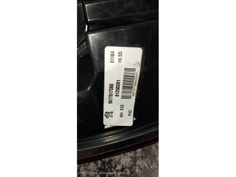 Recambio de piloto trasero derecho para peugeot 308 allure referencia OEM IAM 9677817580  