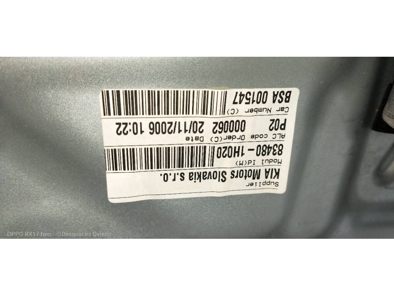 Recambio de elevalunas trasero derecho para kia cee´d active referencia OEM IAM 834801H020  