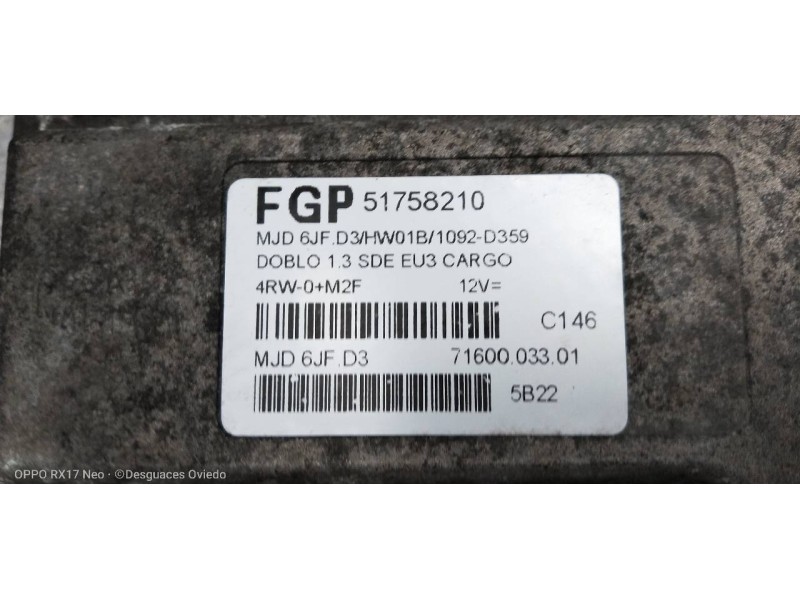 Recambio de centralita motor uce para fiat doblo cargo (223) 1.3 jtd referencia OEM IAM 7160003301 51758210 