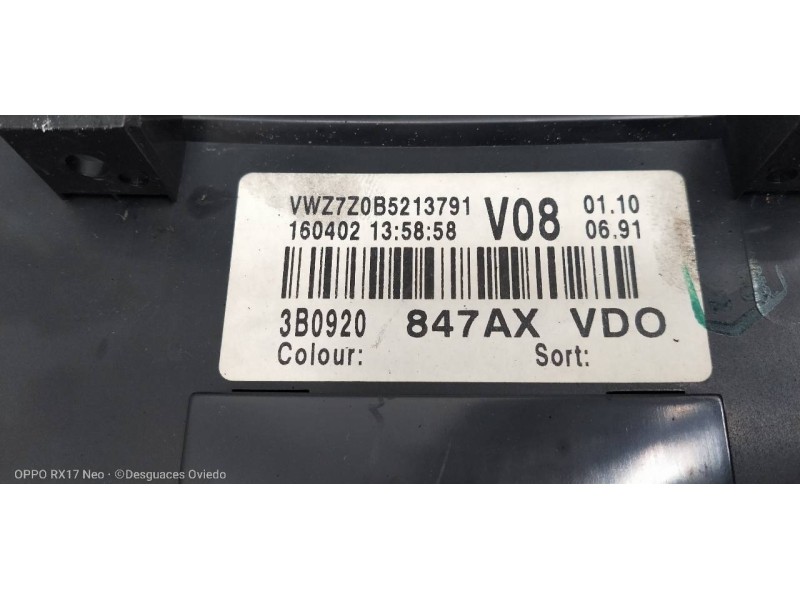 Recambio de cuadro instrumentos para volkswagen passat berlina (3b3) v6 tdi executive referencia OEM IAM 3B0920847AX 11028019900