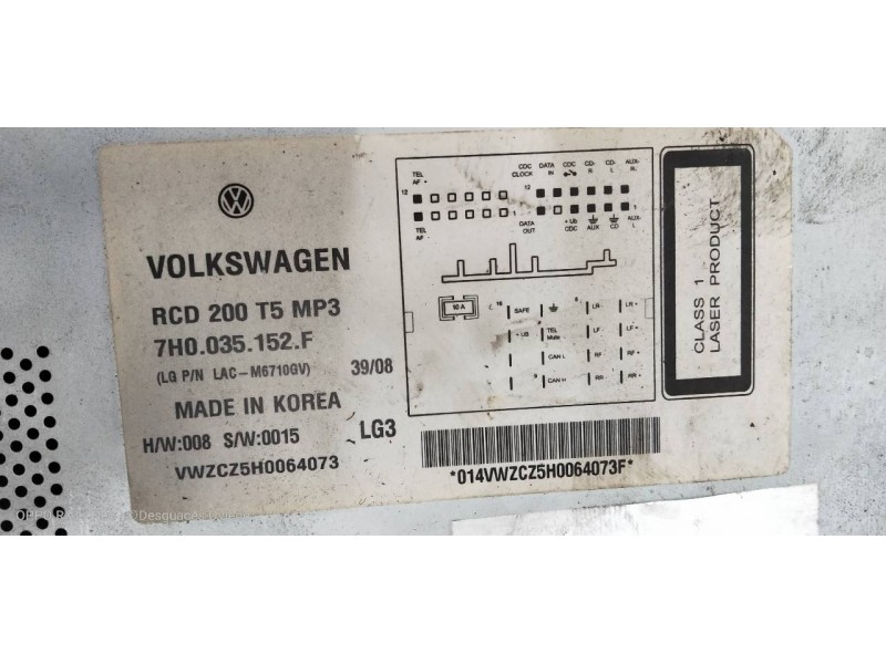 Recambio de sistema audio / radio cd para volkswagen t5 transporter/furgoneta caja cerrada referencia OEM IAM 7H0035152F  