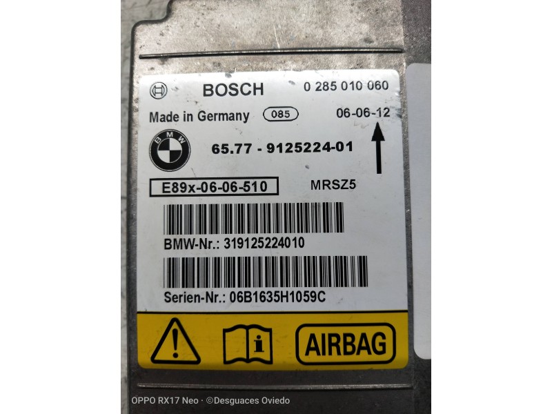 Recambio de centralita airbag para bmw serie 3 berlina (e90) 320d referencia OEM IAM 0285010060 6577912522401 