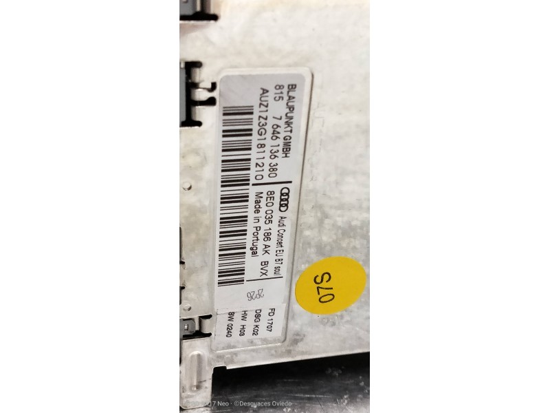 Recambio de sistema audio / radio cd para audi a4 berlina (8e) 2.0 tdi (dpf) (125kw) referencia OEM IAM 8E0035186AK  