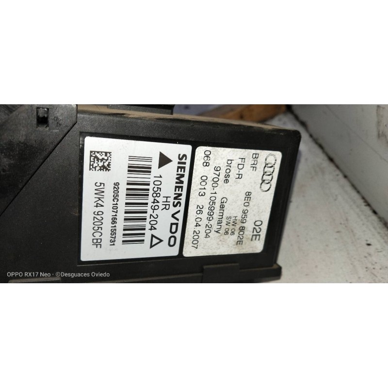 Recambio de elevalunas trasero derecho para audi a4 berlina (8e) 2.0 tdi (dpf) (125kw) referencia OEM IAM 8E0839462C  