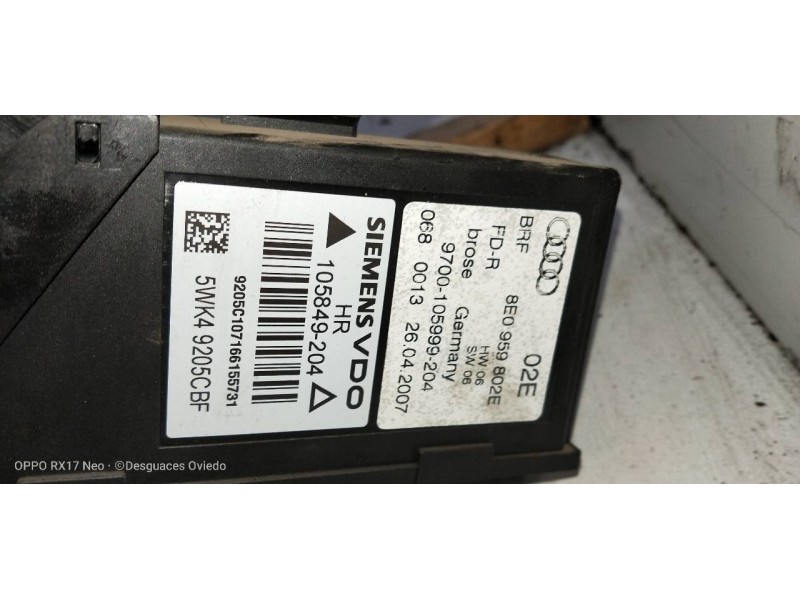 Recambio de elevalunas trasero derecho para audi a4 berlina (8e) 2.0 tdi (dpf) (125kw) referencia OEM IAM 8E0839462C  