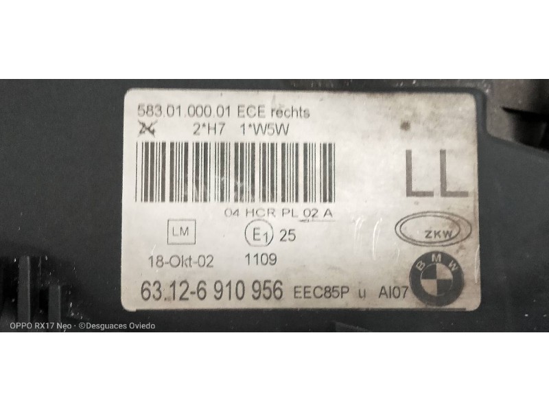 Recambio de faro derecho para bmw serie 3 touring (e46) 320d referencia OEM IAM 63126910956  