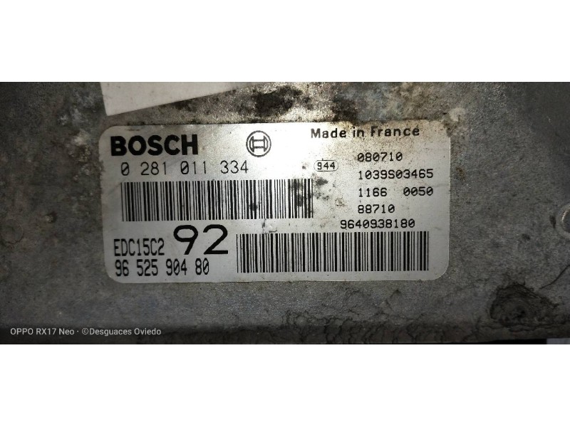 Recambio de centralita motor uce para peugeot 807 sr pack referencia OEM IAM 0281011334 9652590480 9640938180