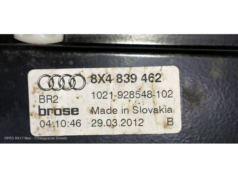 Recambio de elevalunas trasero derecho para audi a1 sportback (8xa) ambition referencia OEM IAM 8X4839462 8K0959811A 