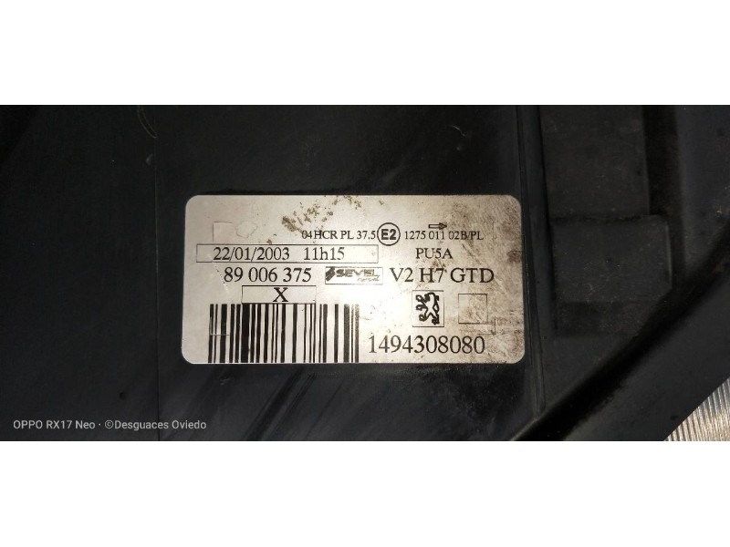 Recambio de faro izquierdo para peugeot 807 sr pack referencia OEM IAM 1494308080  