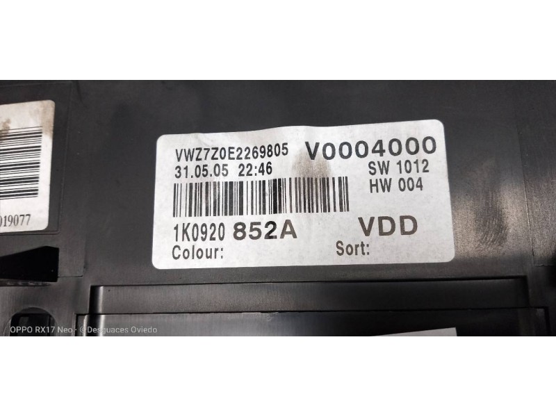 Recambio de cuadro instrumentos para volkswagen golf v berlina (1k1) highline referencia OEM IAM 1K0920852A 110080246050 