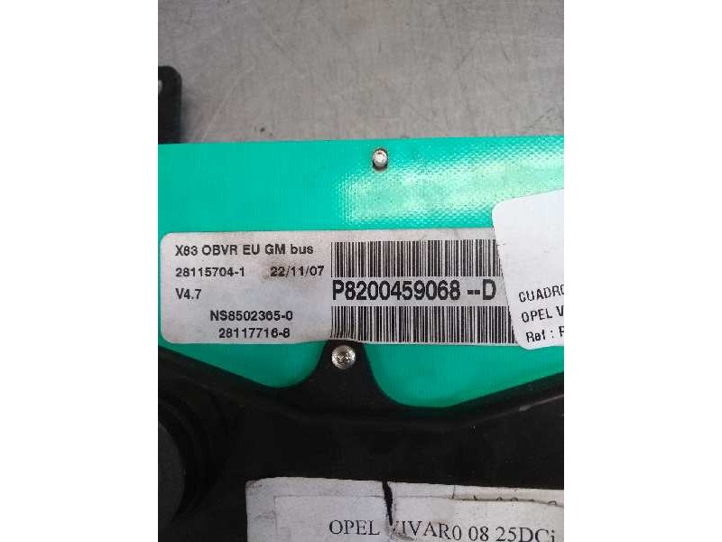 Recambio de cuadro instrumentos para opel vivaro caja abierta (07.2006 =>) plataforma alta referencia OEM IAM P8200459068D 28115