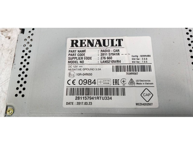 Recambio de sistema audio / radio cd para renault clio iv dynamique referencia OEM IAM 281157941R LAN5210WR4 