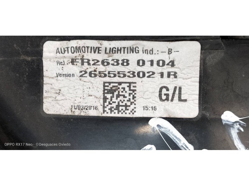 Recambio de piloto trasero izquierdo para renault clio iv dynamique referencia OEM IAM 265553021R  